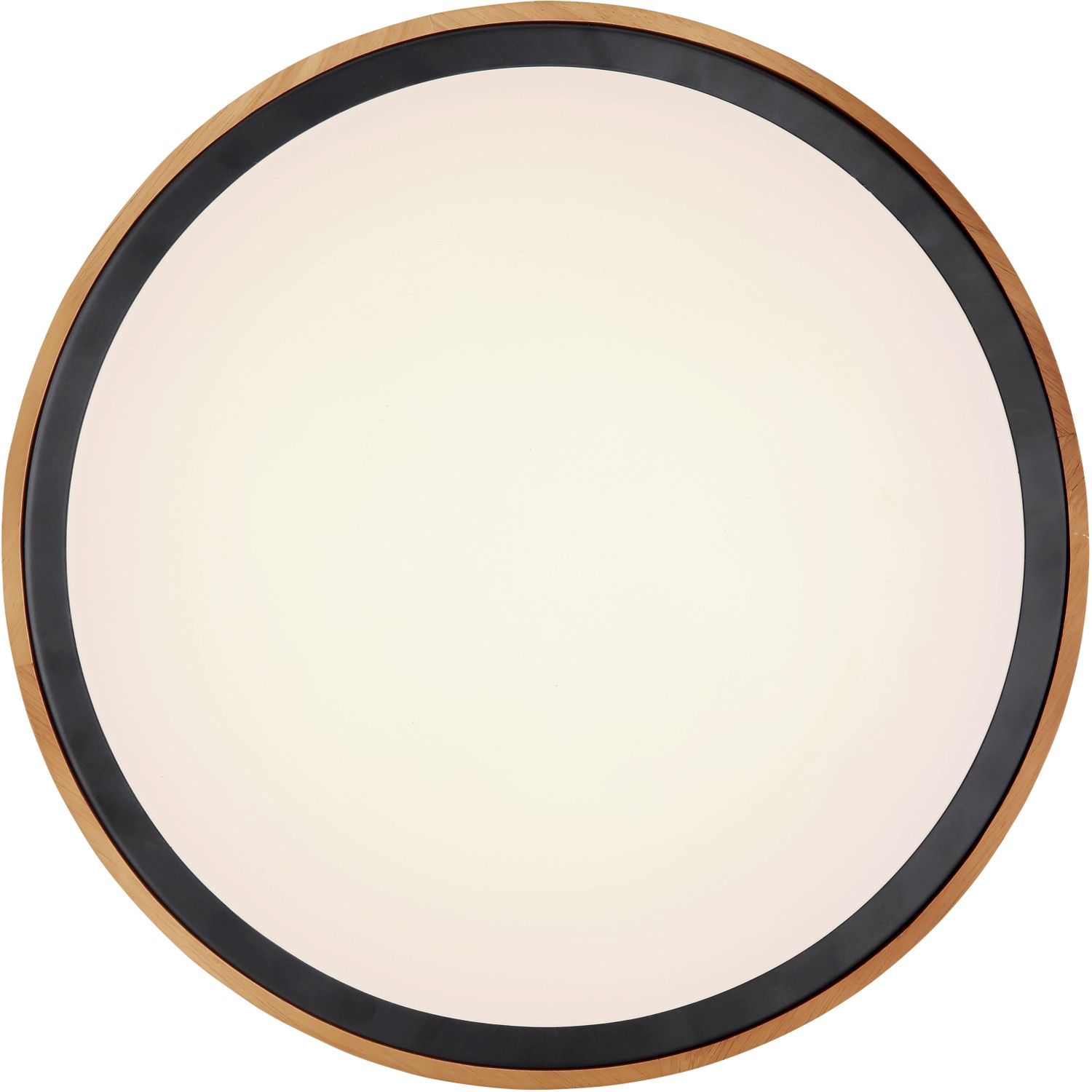 Moderne LED-Deckenleuchte Bruno, schwarz matt mit Holzrahmen, dimmbar.