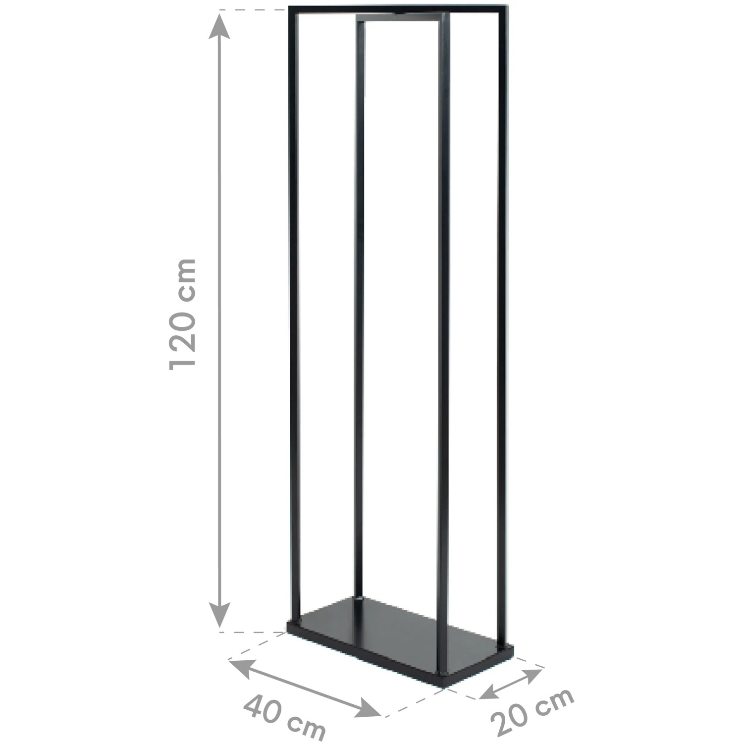Schwarzes Westmann Stahl Kaminholzregal Xavier, 40x20x120 cm, für drinnen und draußen.