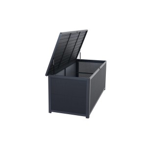 Offene, dunkelgraue Siena Garden Kissenbox Sabano (181x79x75cm) zur Aufbewahrung von Gartenauflagen.