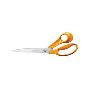 Fiskars Universalschere Garten Classic, 25 cm, mit orangefarbenen Griffen und silbernen Klingen.