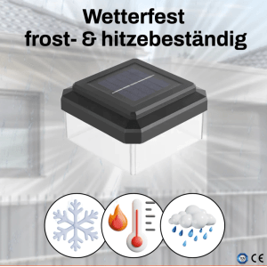 Schwarze Solar Zaunleuchte 60x60 mit Solarpanel, wetterfest, frost- & hitzebeständig für Doppelstabmattenzaun.