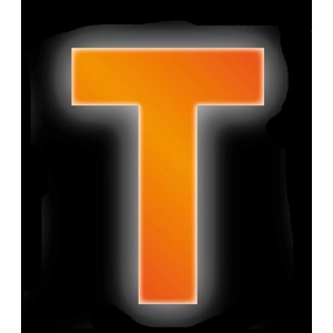 Reflektierender, orangefarbener Klebebuchstabe "T", 8 cm, für Hausnummern.