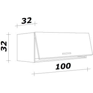 Skizze: Flex-Well Klappen-Oberschrank Lucca, 100 cm breit, in Weiß mit Maßangaben.