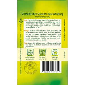 Samenpackung Quedlinburger Stiefmütterchen Schweizer Riesen Mischung.