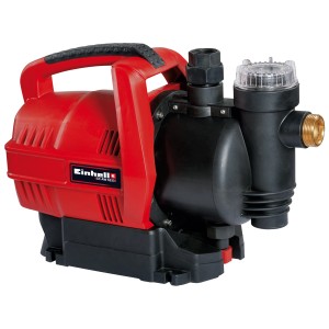 Einhell GC-AW 6333 Hauswasserautomat: Rote Gartenpumpe mit schwarzem Filter und Tragegriff.