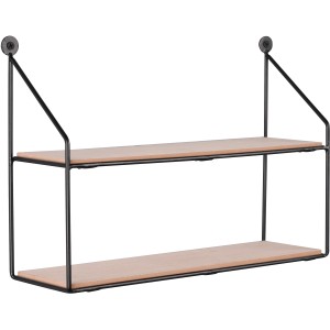 Schwarzes Metall-Wandregal Nia mit zwei Holzablagen (35x25x11cm) von Mirrors & More.
