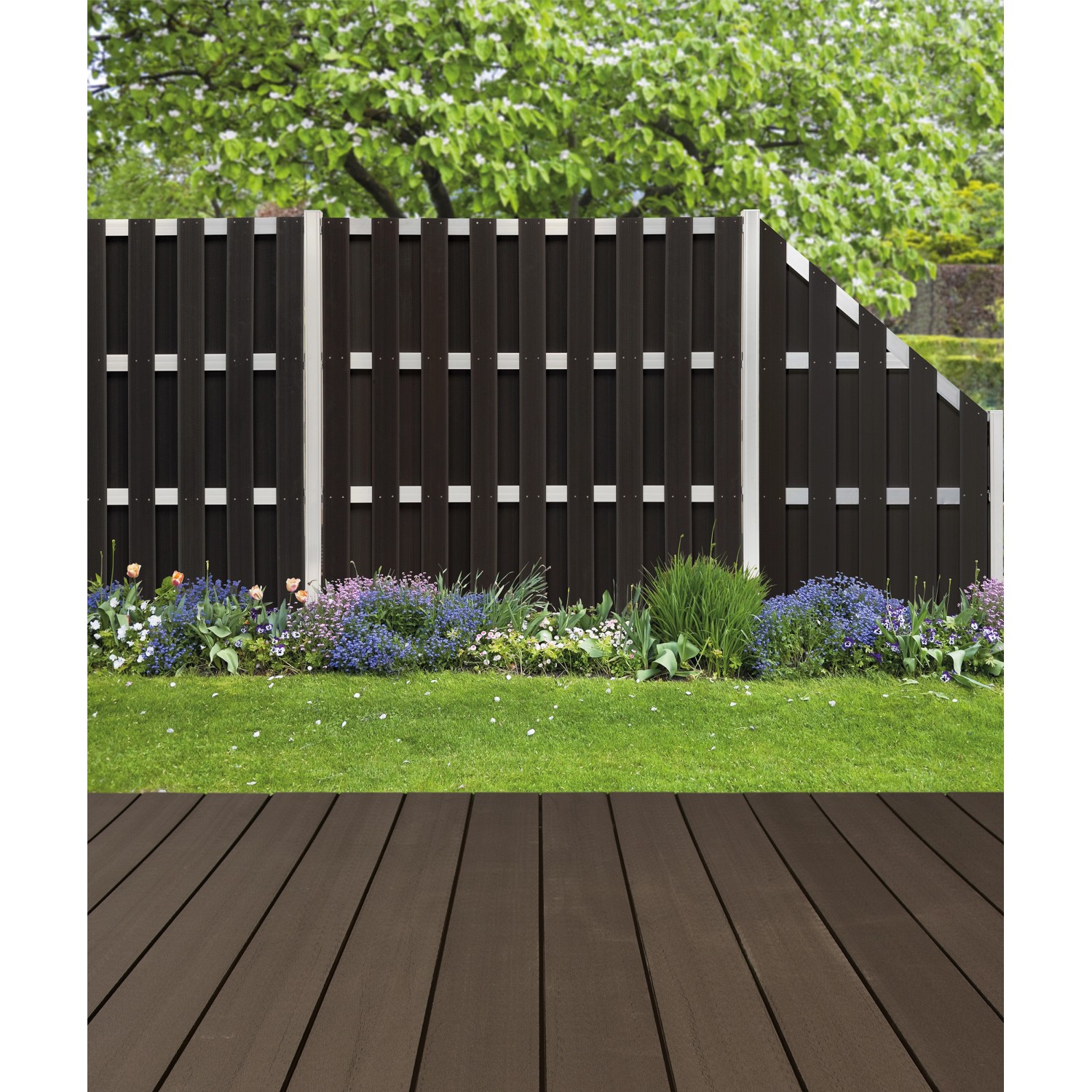 Elephant WPC Bohlenzaun Grace Line Anthrazit 180 cm x 90 cm x 3,3 cm