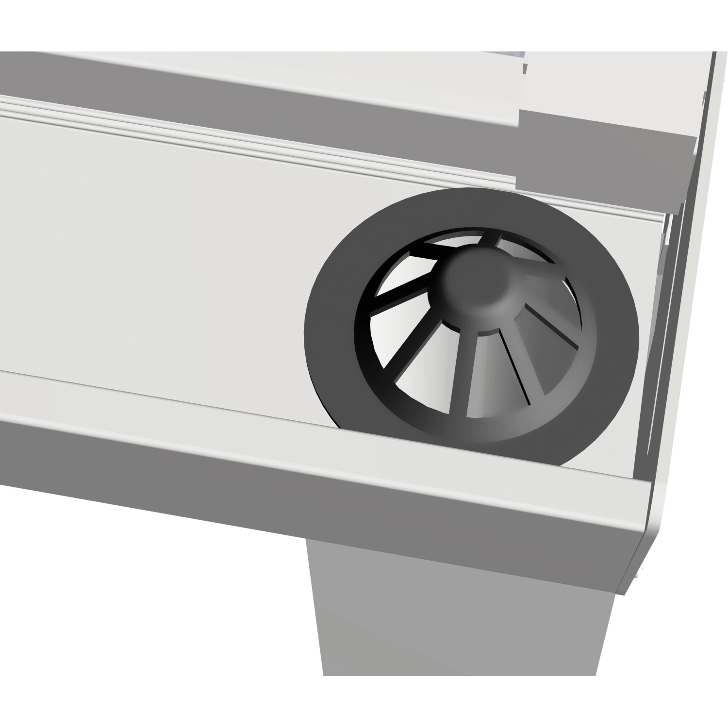 Detailaufnahme des integrierten Regenablaufs der weißen Terrassenüberdachung Professional.