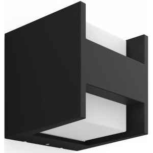 Quadratische, schwarze Philips Hue LED-Wandleuchte Fuzo für den Außenbereich.