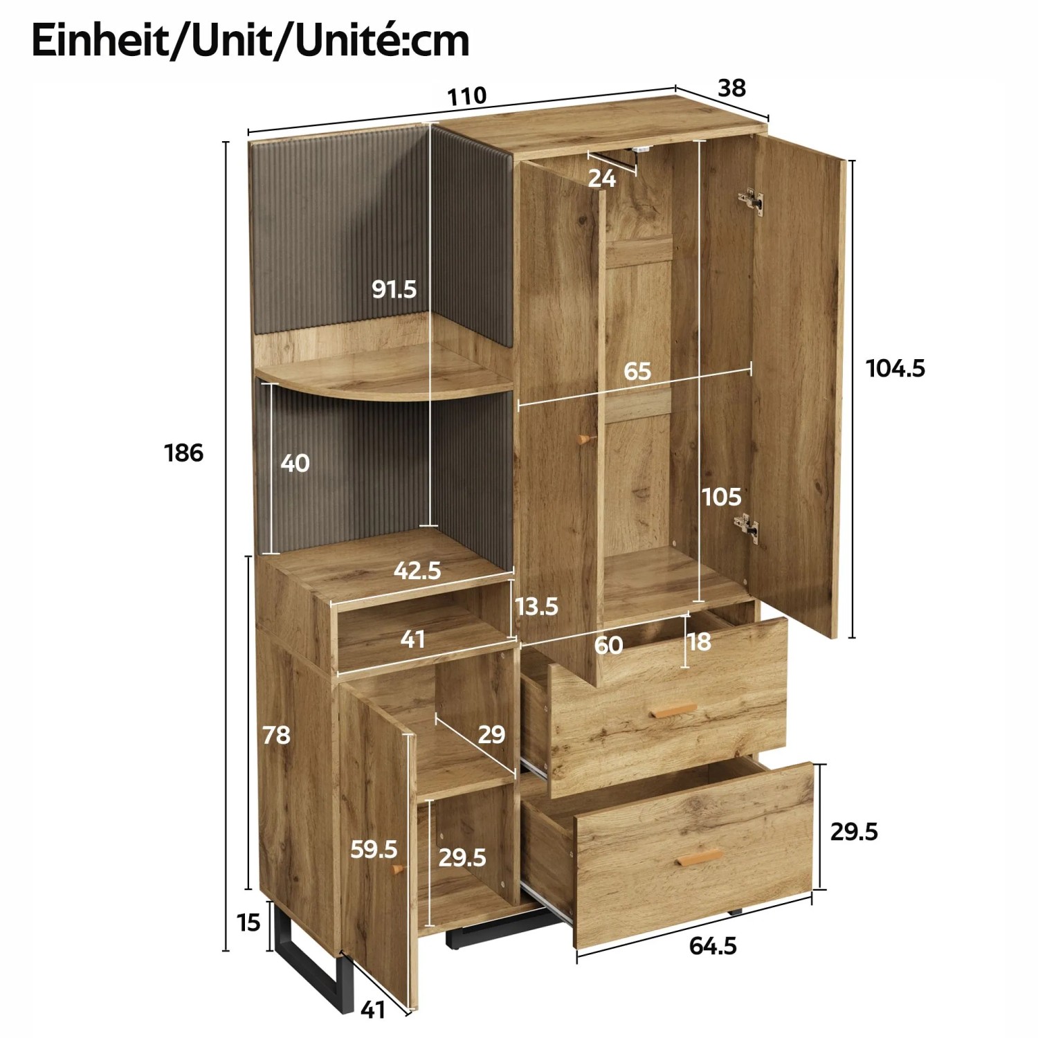 okwish Garderoben Set mit PolsterPaneelen Schuhschrank Flur 110x38x186cm Natur_5