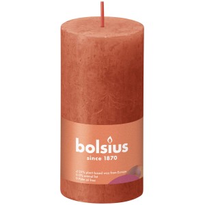Bolsius Rustik-Kerze Shine, 100/50 mm, herbstliches Orange. Stumpenkerze für gemütliche Atmosphäre.