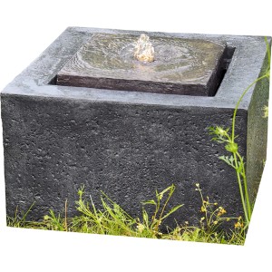 Granimex Wasserspiel Quader, anthrazit, 50x50x30cm, mit LED-Licht und Pumpe für Garten oder Innenbereich.