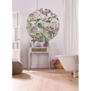 Selbstklebende Komar Vliesfototapete Dot Louloudi, Ø 125 cm, mit Blumenmuster im Badezimmer.