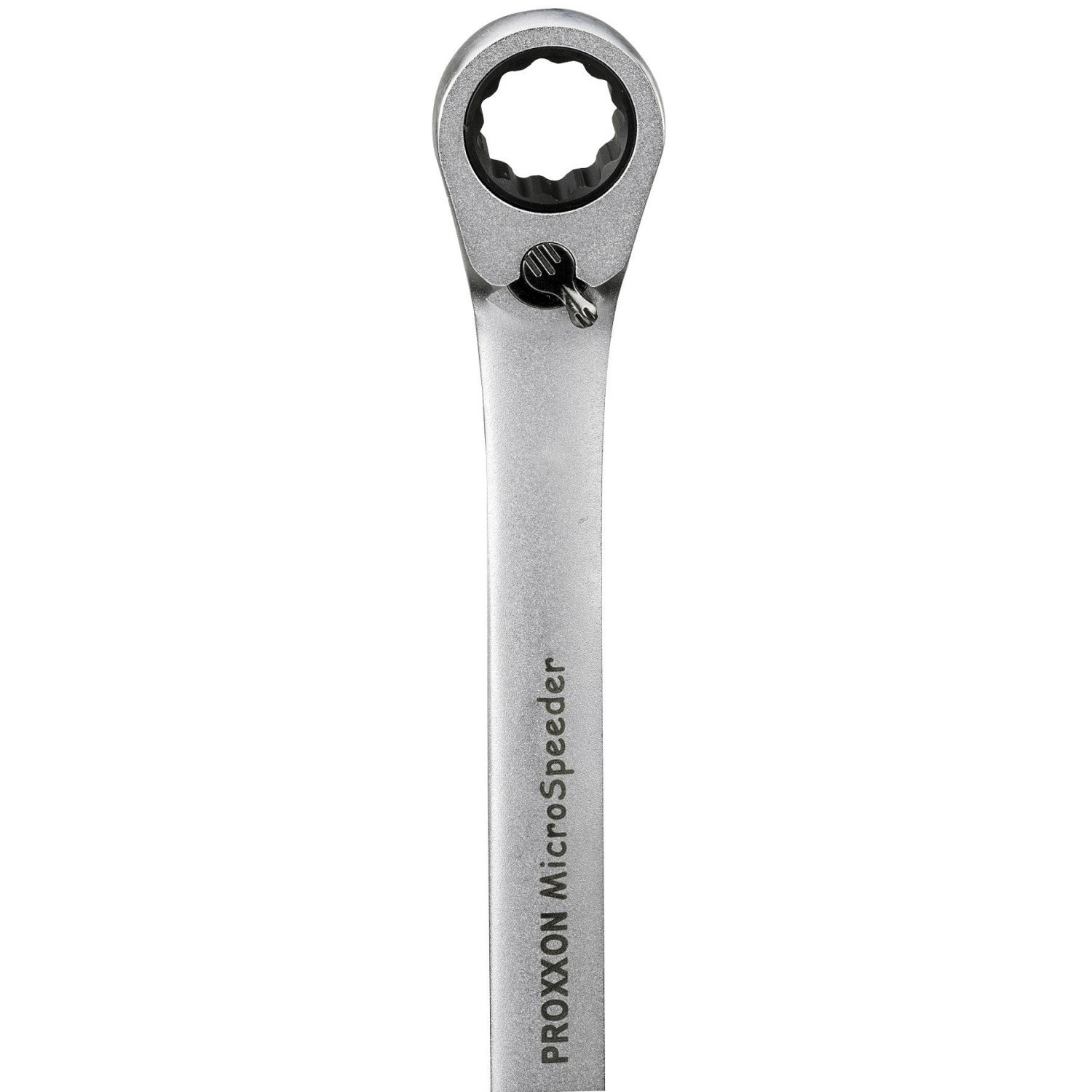 Proxxon MicroSpeeder Ratschenschlüssel, 13 mm, silberfarben, mit Ringkopf und Hebelumschaltung.