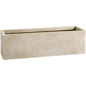 Rechteckiger, beiger Pflanzkasten Calais aus Fibreclay, 22x69x23 cm, mit rauer Oberfläche für Garten, Balkon oder Terrasse.