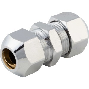 Quetschverschraubung, Ø 10 mm, gerade, 2er-Set, aus verchromtem Messing für Sanitärinstallationen.