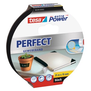 Tesa Extra Power Perfect Gewebeband, schwarz, 2,75 m x 19 mm. Vielseitig einsetzbares Klebeband.