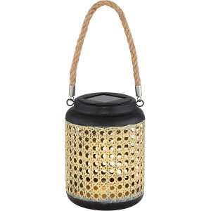 Globo LED Solar-Laterne in Bambusoptik zum Hängen oder Stellen, Metall schwarz/braun.