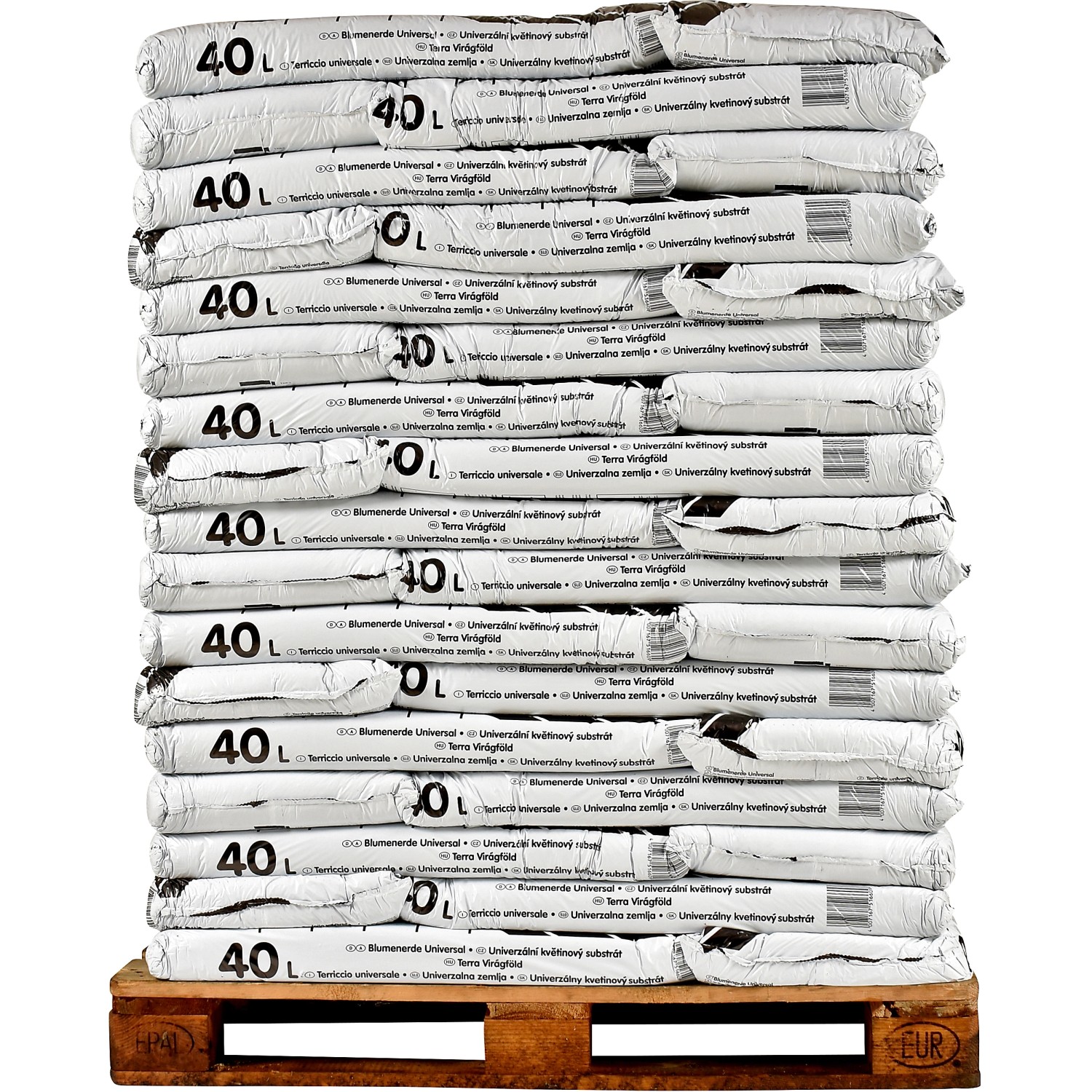 Palette Universal Blumenerde mit 51 Säcken à 40L. Ideal für Garten, Balkon und Terrasse.