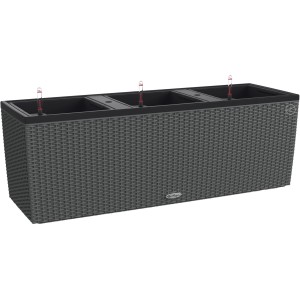 Lechuza Trio Cottage Pflanzkübel in Granit, 130x42x44cm, mit drei Pflanzeinsätzen und Bewässerungssystem.