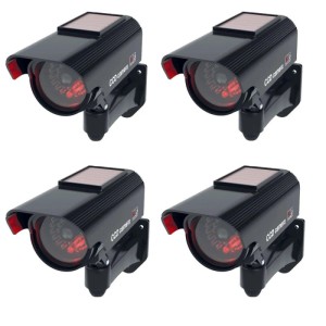 4er-Set schwarze Kamera-Attrappen mit Solarpanel und blinkender LED für Sicherheitstechnik.