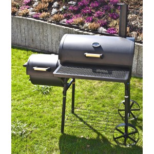 El Fuego Dakota Holzkohlegrill Smoker mit zwei Grillflächen und Thermometer.