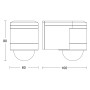 Skizze des Steinel Bewegungsmelders IS 240 Duo, Erfassungswinkel 240°, Maße: 90x60x100mm.