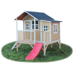 EXIT Loft 350 Holzspielhaus naturel mit Rutsche, Stelzen und Anbau für Kinder.