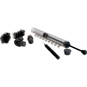 Zubehör-Set für Nano Eckfilter: Filter, Reinigungsbürste, Düsen und Adapter.