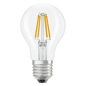 Osram E27 LED-Lampe in Glühlampenform, 3,4W, neutralweißes Licht, klare Ausführung.