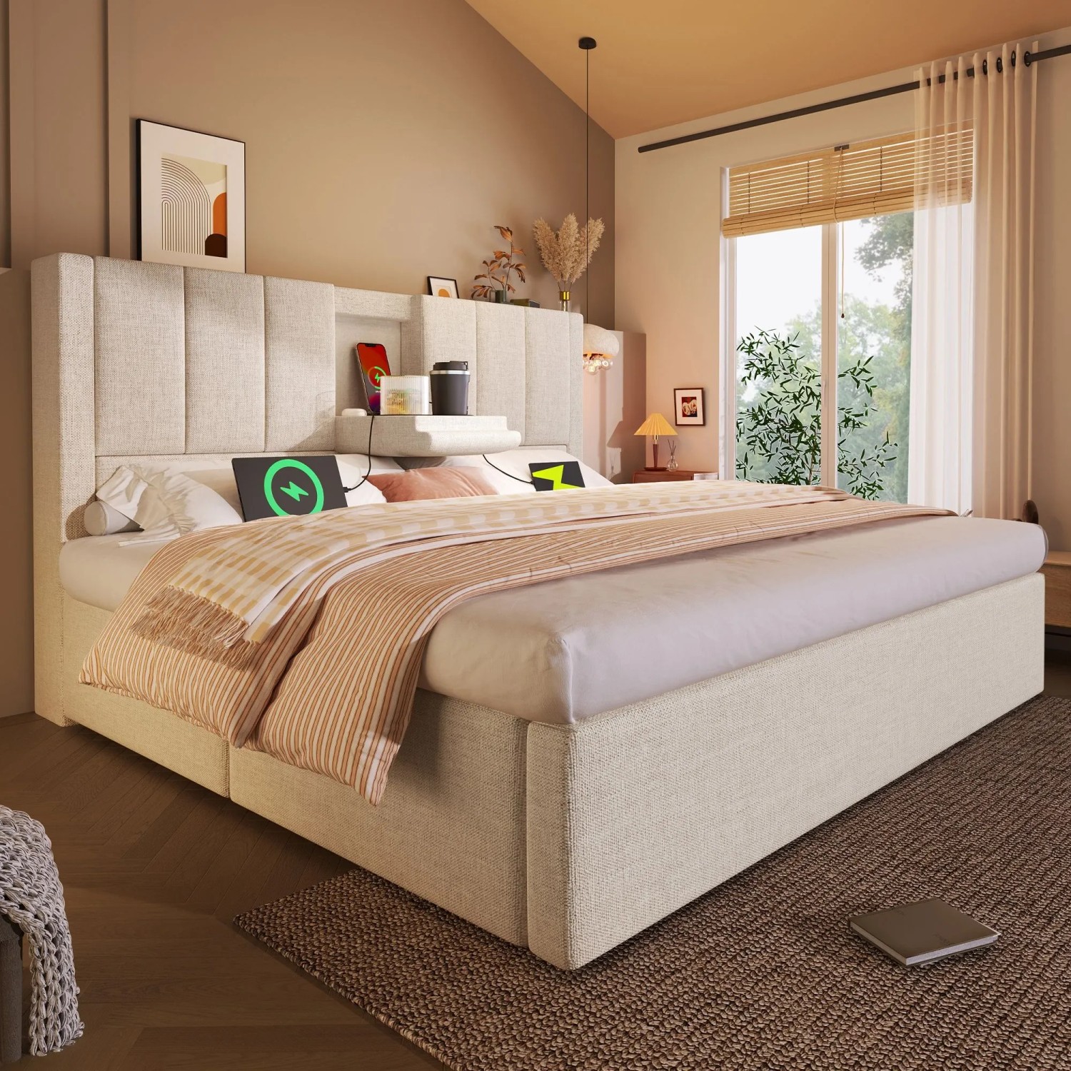 okwish Polsterbett 160x200cm mit Becherhalter Kinderzimmer Beige ohne Matratze_6