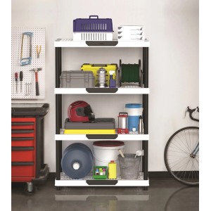 Duramax Kunststoffregal mit 4 Fächern, ideal für Garage oder Keller. Praktisches Regalsystem.