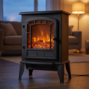 Relaxdays Elektrokamin Stahl Glas Schwarz mit Heizung 56,5 cm x 39 cm x 24 cm 4,6 kg