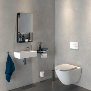 Tiger Caddy Toilettenpapierhalter Chrom mit Ablage im modernen Badezimmer.