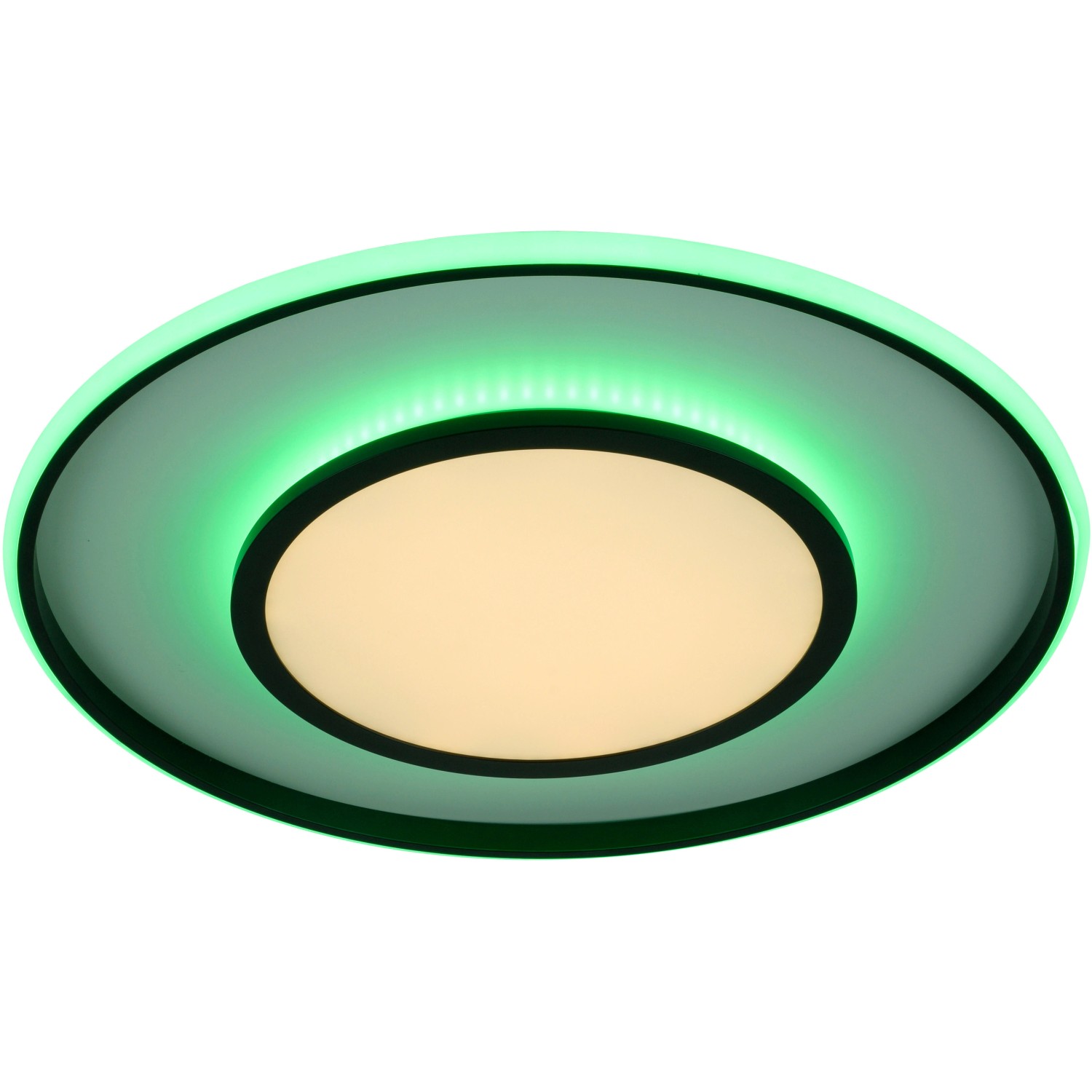 Moderne, dimmbare LED-Deckenleuchte Arenda, Ø 60cm, mit RGB-Farbwechsel und Fernbedienung.