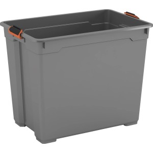 Dunkelgraue OBI Allzweckbox Cadiz Pro XXL mit Rollen und gummierten Verschlussclips.