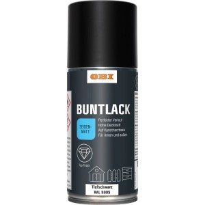 OBI Buntlack Spray, RAL 9005 Tiefschwarz, seidenmatt, 150ml Dose.