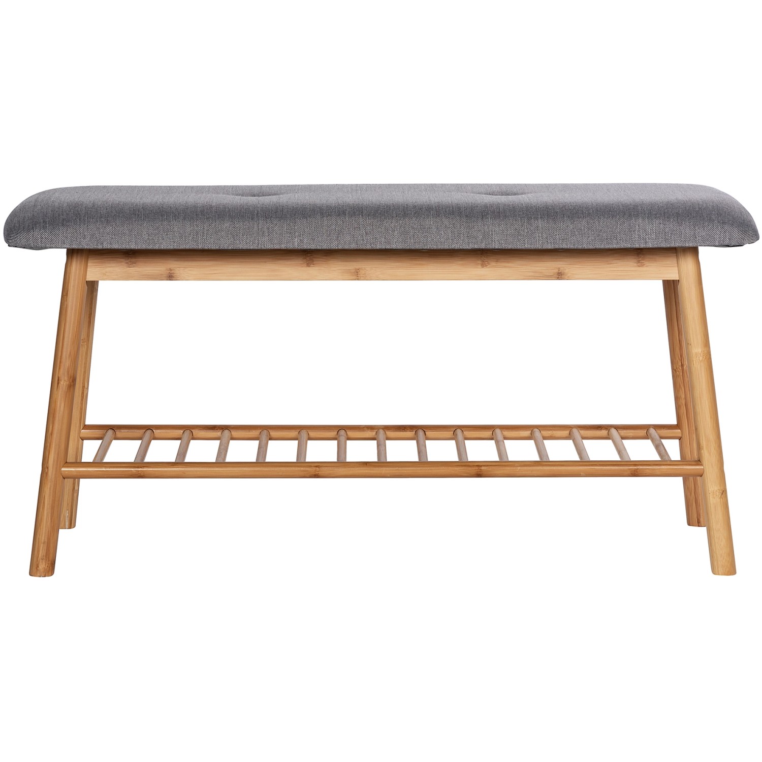Wenko Schuhbank Bahari aus Bambus mit grauem Polster und Schuhablage für 4 Paar Schuhe.