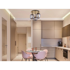 Globo Deckenleuchte Blacky I, 3-flammig, Messing/Rauchglas, Vintage-Design.