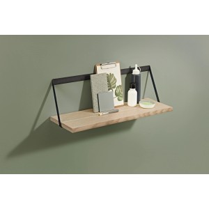 Dolle Holzregal Lite Nature, Eiche furniert, mit schwarzer Halterung an grüner Wand.