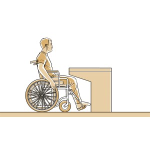 Illustration: Rollstuhlfahrer am Weka Hochbeet Profi, unterfahrbar, für barrierefreies Gärtnern.