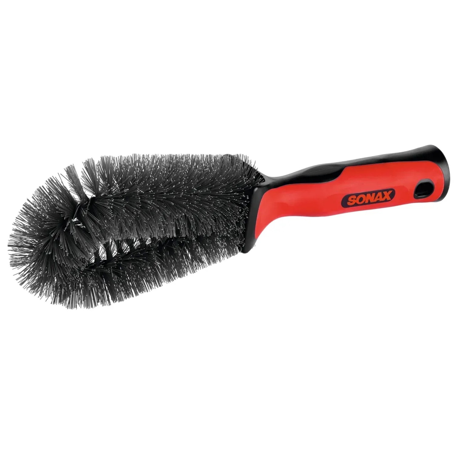 Sonax Felgenbürste mit rotem Griff zur Reinigung von Stahl- und Alufelgen im Bereich Autopflege.