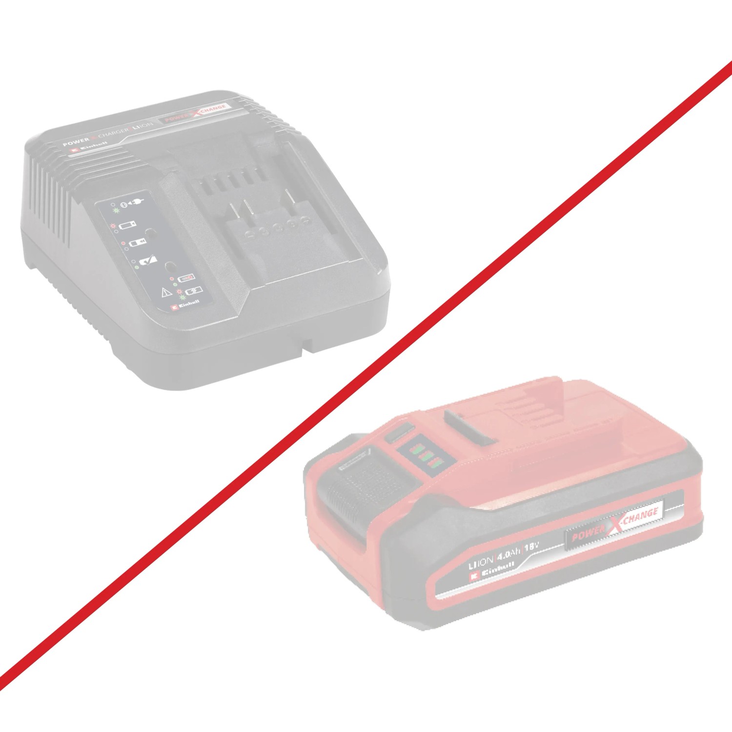 Einhell Power X-Change Akku und Ladegerät (nicht enthalten) für Akku-Kettensäge.