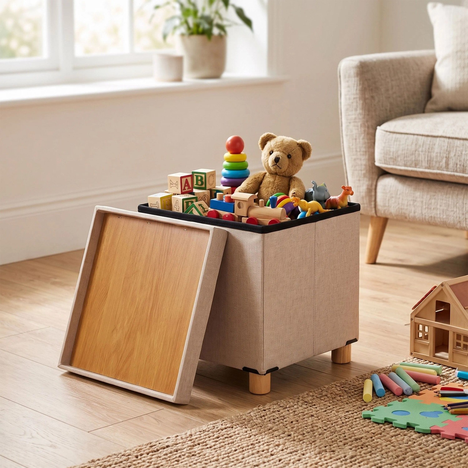 Relaxdays Sitzhocker MDF Holz Beige Stauraum Gepolstert 40 cm x 38 cm x 38 cm 3,2 kg kaufen bei OBI