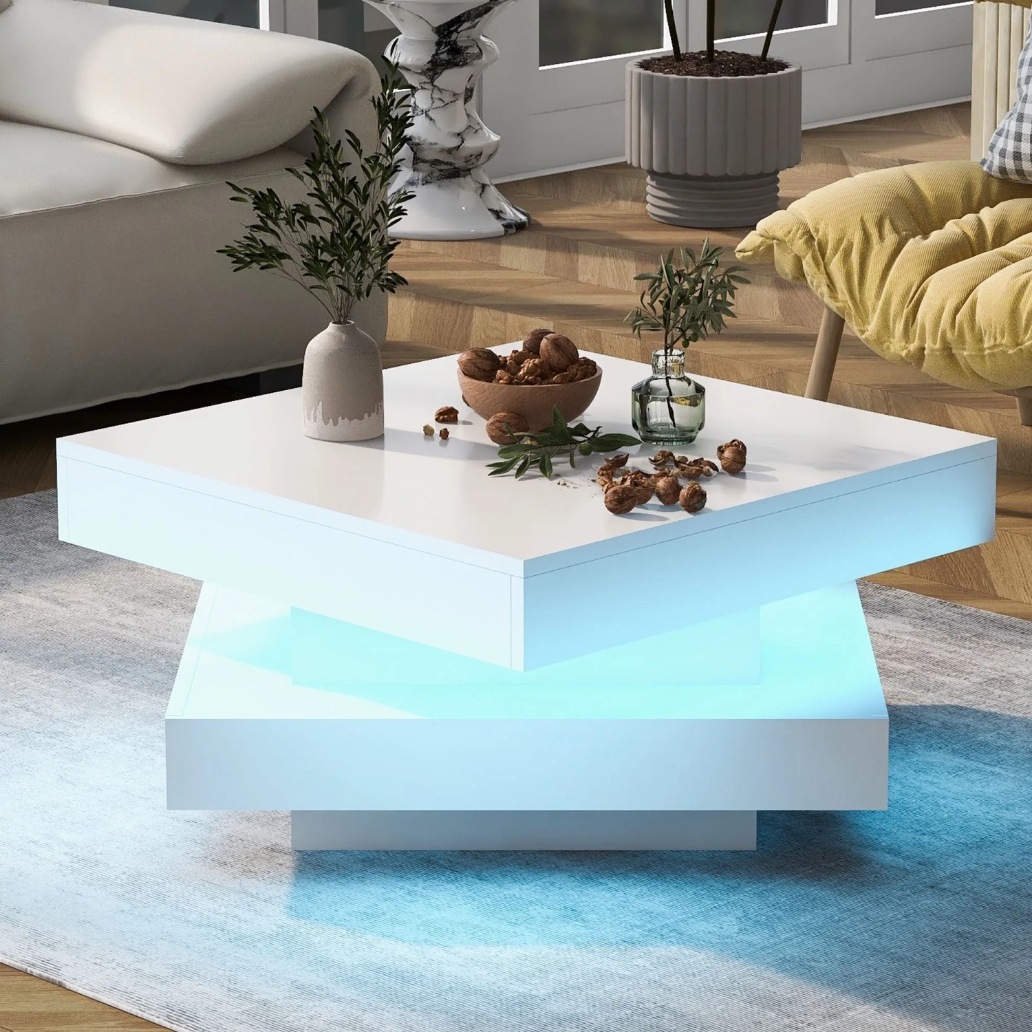 okwish Couchtisch mit Drehbarer Platte/LED-Licht Quadratisch 70 x 70 cm Weiß kaufen bei OBI