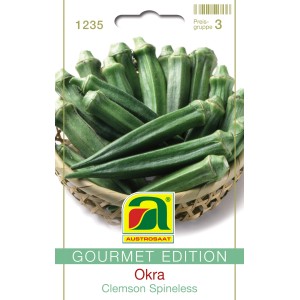 Austrosaat Gourmet Edition Okra Clemson Spineless Samen im Korb.
