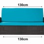 Blaues Gartenkissen-Set für 2-Sitzer Polyrattan-Gartensofa, 130x50 cm.