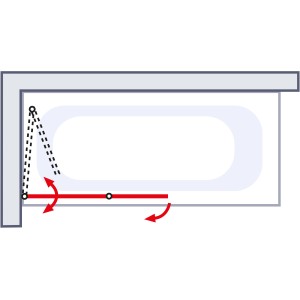 Skizze: Schulte 2-teiliger Badewannenaufsatz 112x140 cm, Dekor Liane, Alu Natur, mit Schwenkfunktion.
