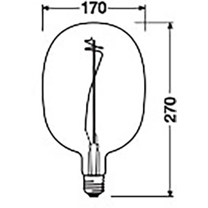 Skizze: Osram LED-Leuchtmittel E27 4,5W, 27x17cm, mit Maßangaben. Extrawarmes Licht für Wohnbereich.