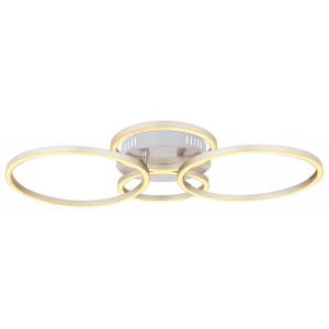 Moderne Globo Deckenleuchte Kendy in Nickel matt mit verschlungenen LED-Ringen.